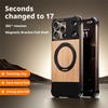 For iPhone 15 Pro Max Magnetic Case Borderless Walnut+Metal Kickstand Phone Cover