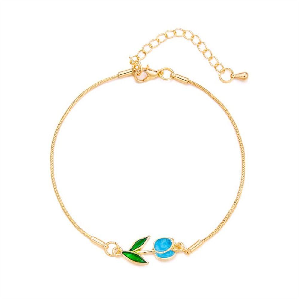 Adjustable Chain Enamel Charm Bracelet Copper Lobster Clasp Vintage Bracelet For Women