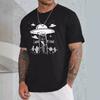 Men's Spaceship Alien Print Loose Round Neck Short Sleeved T-shirt