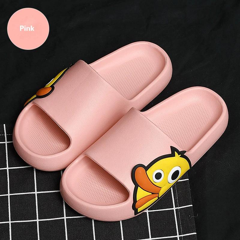Summer Men Slides Cartoon Duck Slippers Outdoor Beach Sandals Men Non-slip Bath Flip Flops Thick Platform Parent Child Shoes