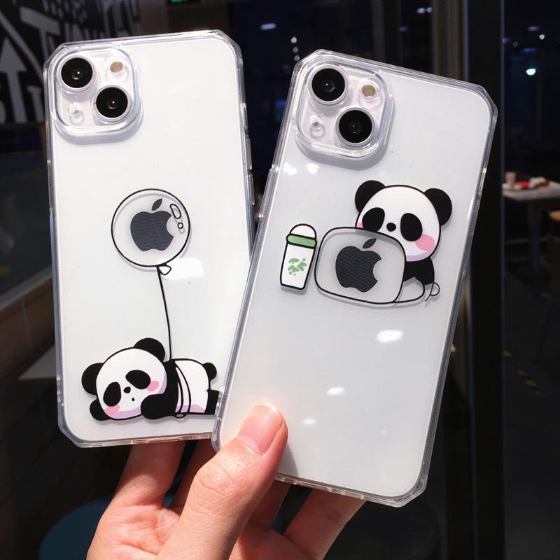 Креативный чехол для телефона с изображением панды для Iphone 11 12 13 Pro Max, прозрачный противоударный защитный чехол для объектива для Iphone X Xs Xr 7 8 Plus