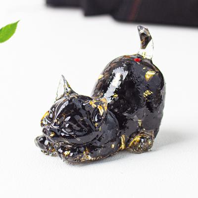 Натуральный кристалл, смола, фигурка кошки, украшение для офиса, очаровательный котенок, настольный декор для дома, для гостиной и офисных помещений