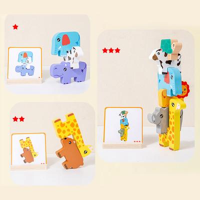 Деревянный блок для укладки животных, игра, соответствующая головоломке, балансирующая игрушка Монтессори, тренировка мелкой моторики, развивающие игрушки для детей