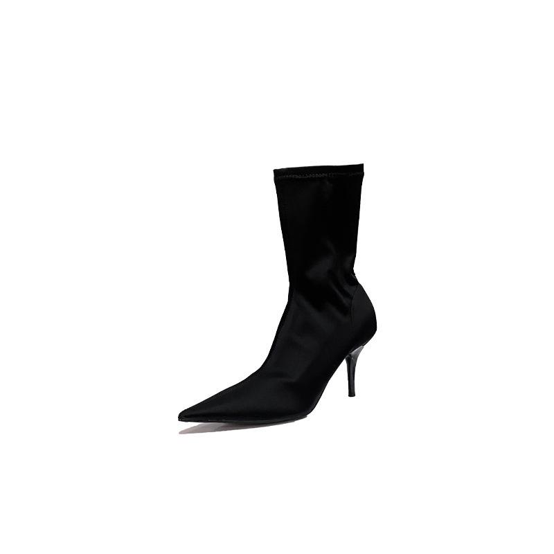 2026 autumn and winter new pointed head thin heel high heel temperament thin French fashion sexy beautiful women's net short boots