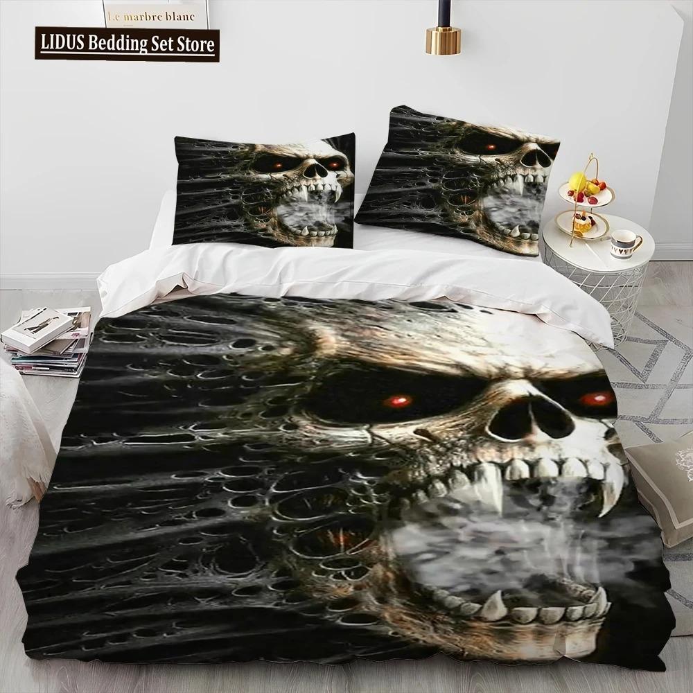 3D Gothic Horror Skull Cartoon Comforter Bedding Set,Duvet Cover Bed Set Quilt Cover Pillowcase,King Queen Size Bedding Set Gift