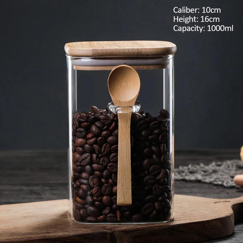 800 мл/1000 мл/1200 мл большая герметичная стеклянная банка с деревянной ложкой квадратная бытовая банка для хранения приправ и кофейных зерен