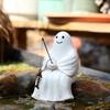Halloween Sculpture Synthetic Resin Skeleton Fisherman Statue Mini Ghost Fishing Pond Garden
