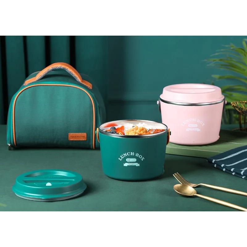 Портативный ланч-бокс с электроподогревом емкостью 1,2 л, из нержавеющей стали, контейнер для подогрева пищи, для офиса, автомобиля, пикника, рисоварки