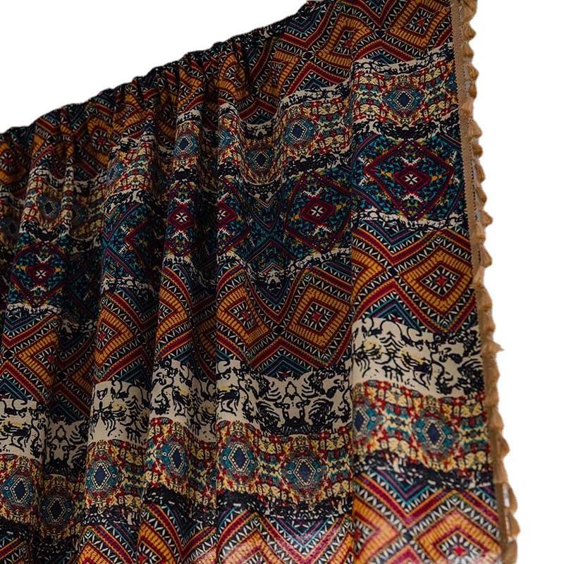 Желтая квадратная печать в этническом стиле, полузатемняющая штора