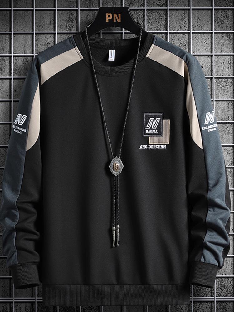 Мужская толстовка NASA большого размера с цветовыми блоками - Модная повседневная футболка с длинным рукавом для весны/осени