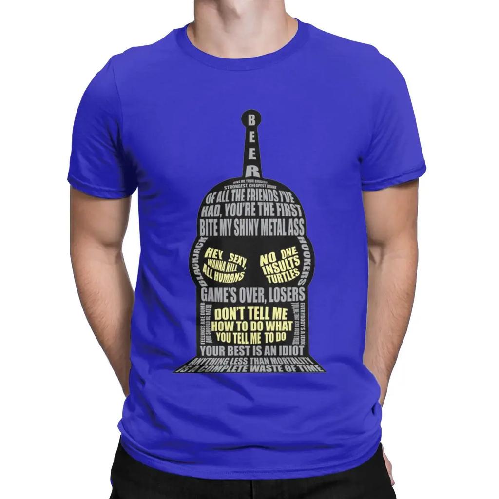 Men T-Shirts Vintage Robot Cartoon Quotes Crazy Pure Cotton Tee Shirt Short Sleeve T Shirt Round Neck Clothes New Arrival