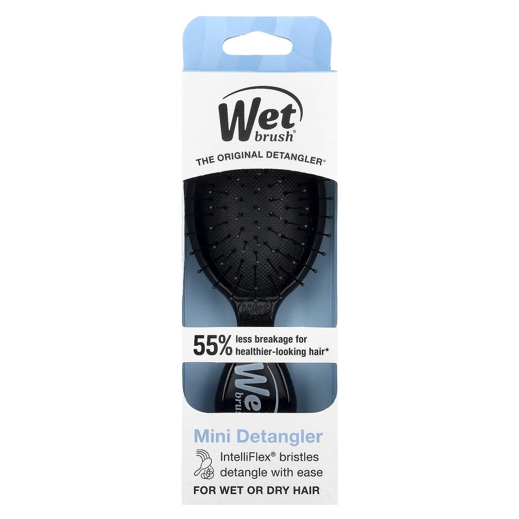 Wet Brush, Мини-расческа для распутывания, для влажных или сухих волос, Черная, 1 шт.