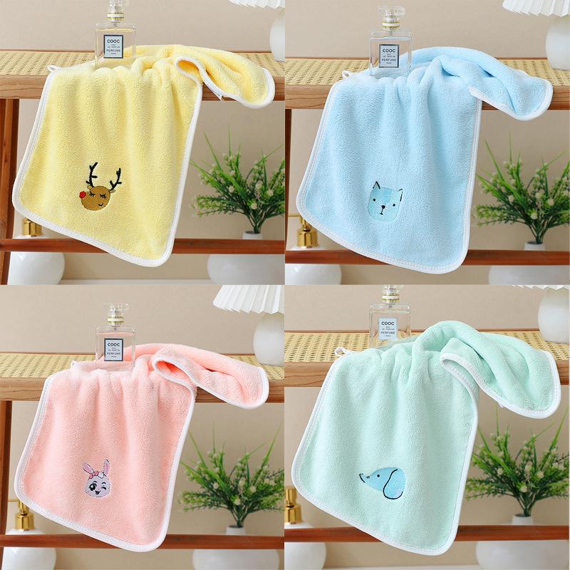 Quick-Dry Coral Fleece Embroidered Cartoon Baby Towel - Soft, Water-Absorbent & Thick