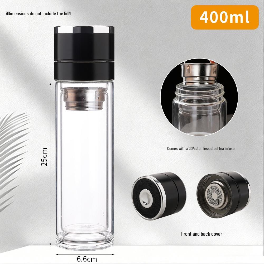 Men's High-Grade Borosilicate Tea Brewing Cup with One-Button Open Lid - Double-Layer Glass for Tea Separation