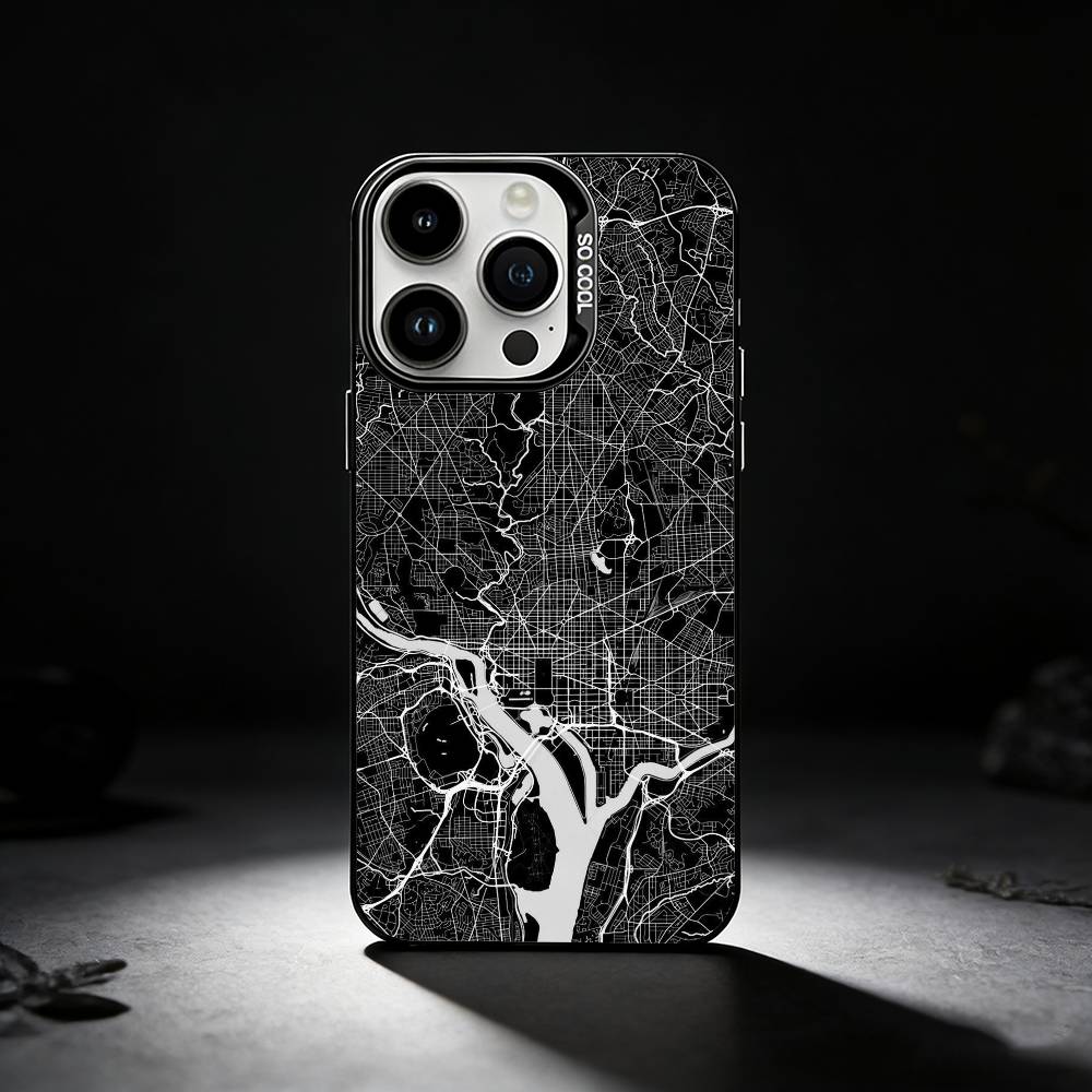 Famous City Sketch City Map Phone Case For iPhone 17,16,15,14,13,12,11 Plus,Pro Max,XS,Colored silver phone case