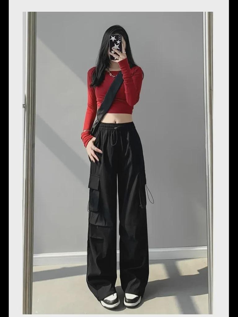 Women's High-Waist Gray Wide-Leg Casual Sports Pants - Spring/Autumn 2023 Collection