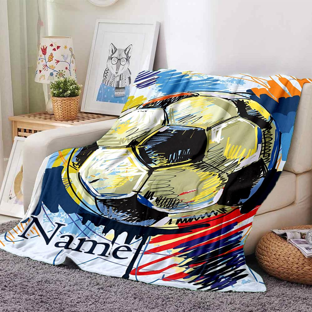Custom Name Soccer Theme Printed Blanket - Perfect for Couch, Bed, Travel & Outdoor Use | Machine Washable, Cozy & Durable.