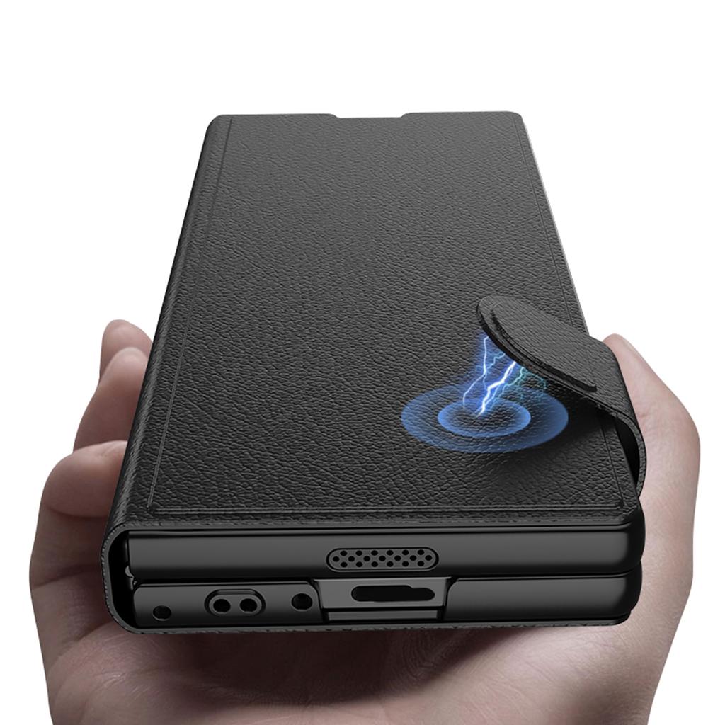 Роскошный чехол для телефона из искусственной кожи для Samsung Galaxy Z Fold 6 с функцией поддержки защитной пленки