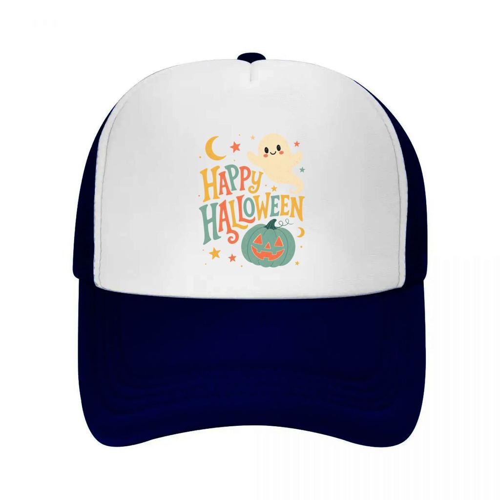 Playful Halloween Ghost Pumpkin Typo Mesh Baseball Cap Casual Hat Outdoor  For Womens Unisex FeUnisex