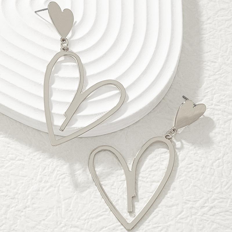 Большие двухслойные полые геометрические серьги-подвески в форме сердца для женщин и девочек, ювелирные изделия, аксессуары, подарок на День святого Валентина