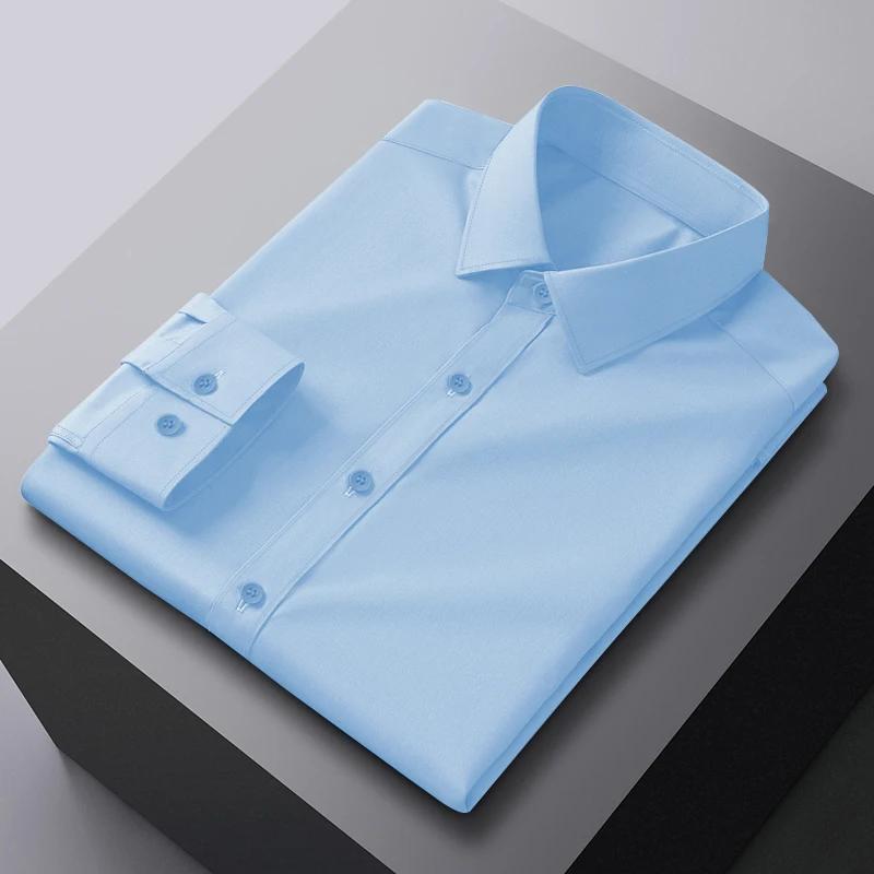 Мужская рубашка с длинным рукавом в стиле business casual, однотонная, устойчивая к сминанию, удобная, всесезонная, универсальный однотонный топ