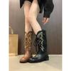 Coarse Heel Retro Knight Boots Western Cowboy Boots Women's Shoes Autumn and Winter 2025 New Cross-lace-up Martin Boots Long Boots