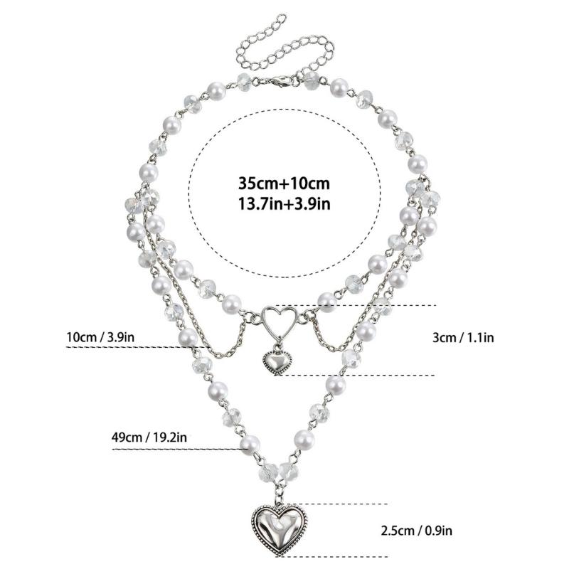 Multilayer Clavicle Chain Stylish Pearls Heart Neckachain Love Pendant Necklace for Women Girls Unique Jewelry Gift