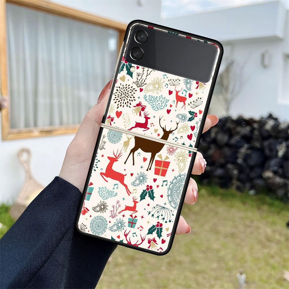 Снежный рождественский чехол для Samsung Galaxy Z Flip 3 4 5G черный жесткий корпус для телефона из ПК Z Flip4 роскошный сегментированный чехол