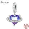 BAMOER 925 Sterling Silver Puple Heart Pendant Fine Jewelry Bling Bling Girly Planet Charms
