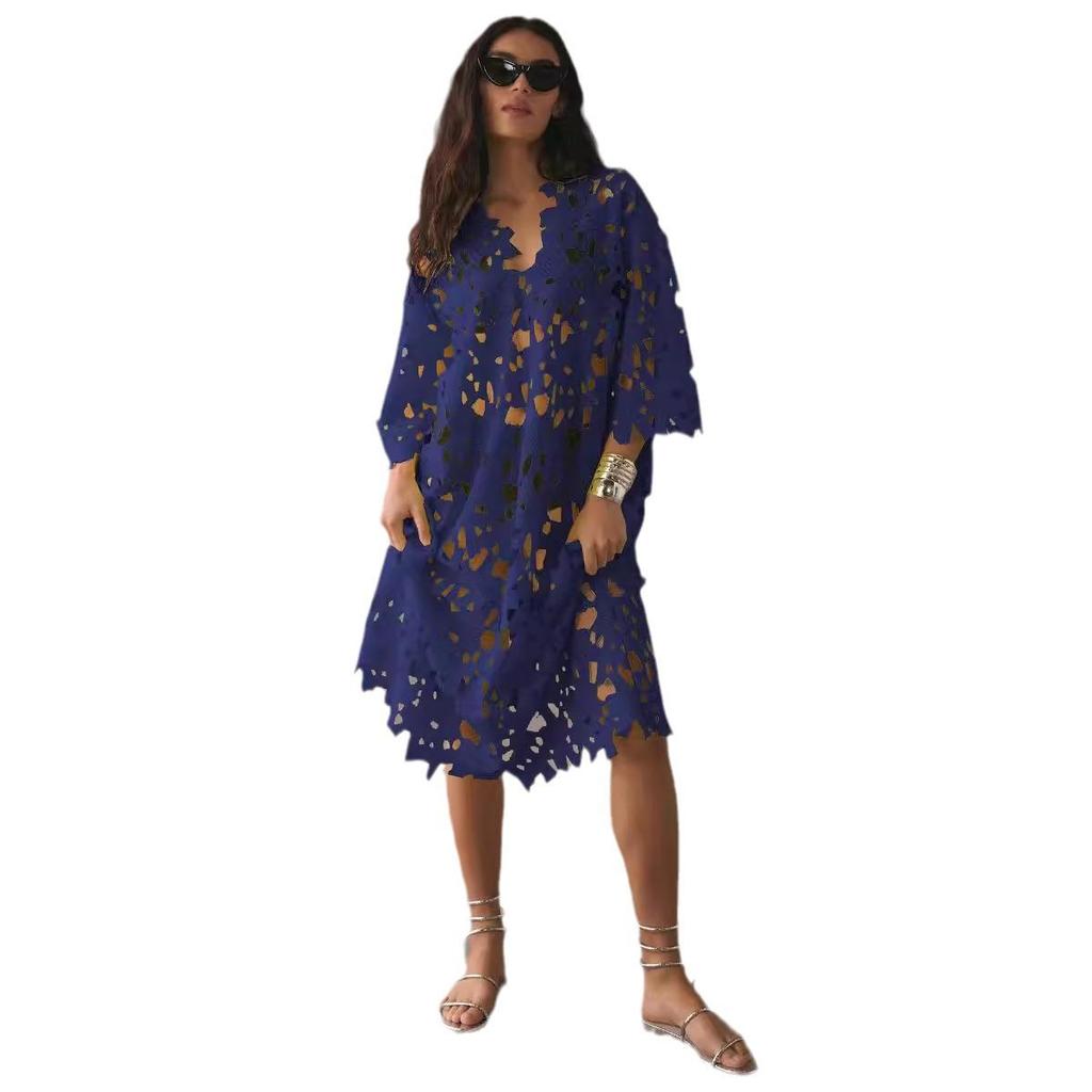 2023 New European & American Casual Loose Beach Vacation Lace Cover-Up Shirt