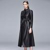 Spring Autumn Long Black Soft Waterproof Faux Leather Coat Women Belt Long Sleeve Single Breasted Luxury Fashion