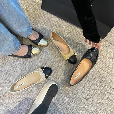 2025 весна и лето новые балетки с бантом на плоской подошве с открытой союзкой женская обувь в сказочном стиле из мягкой кожи в сочетании цветов обувь для бабушки