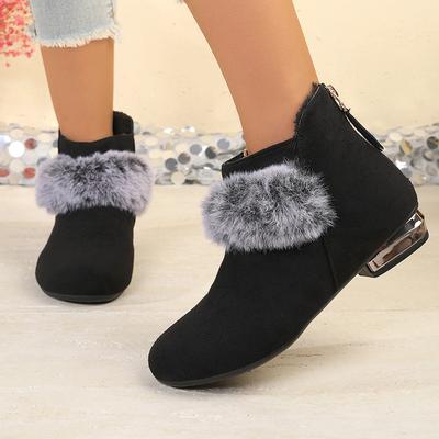 Осень Зима Шерсть Плюш Теплые Женские Ботинки Мода Молния Низкий Каблук Женские Короткие Ботинки Британский Стиль Женские Современные Ботинки Botas Mujer