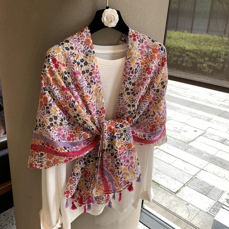 Pink And Purple Small Floral Scarf Women'S Try Versatile Scarf Windproof And Cold Outside With Spring And Autumn Shawl Versatile Scarf