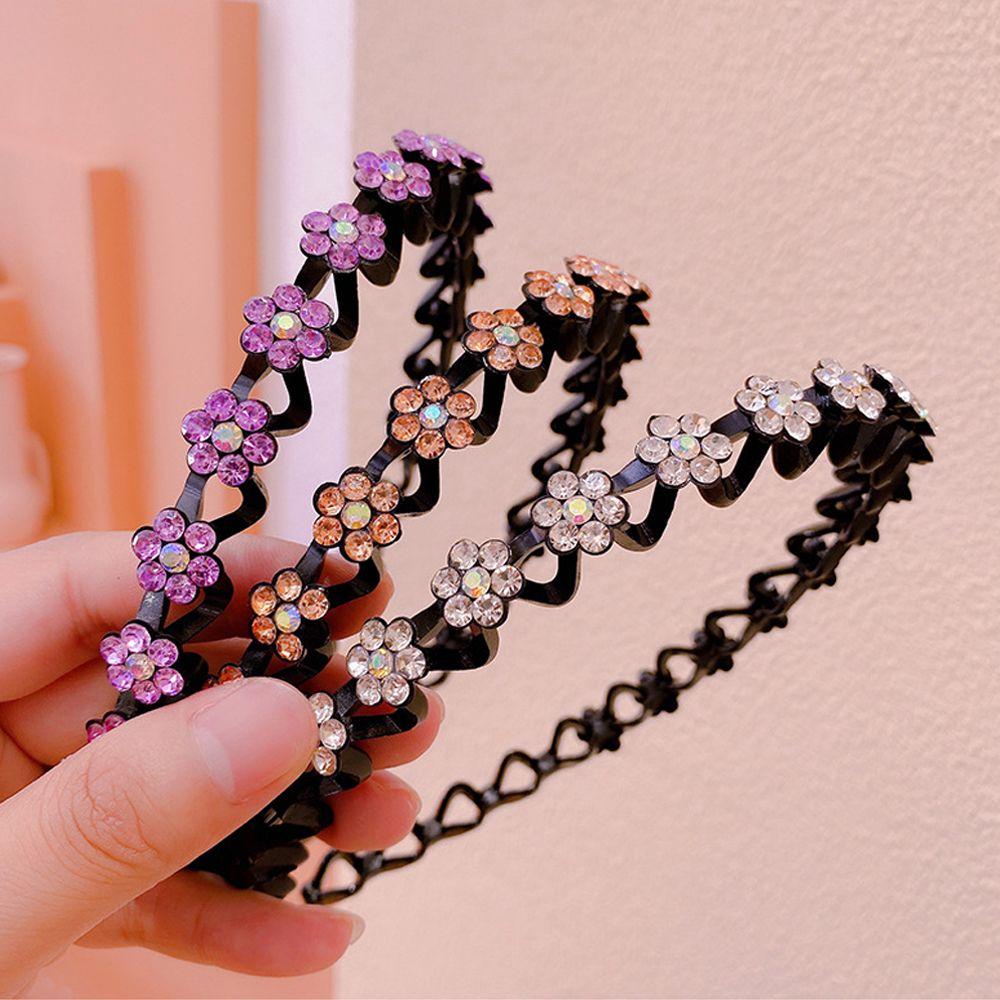 Vintage Non-slip Flower Headwear Wave Thin Headband Crystal Women Hair Hoop Korean Style Hairbands