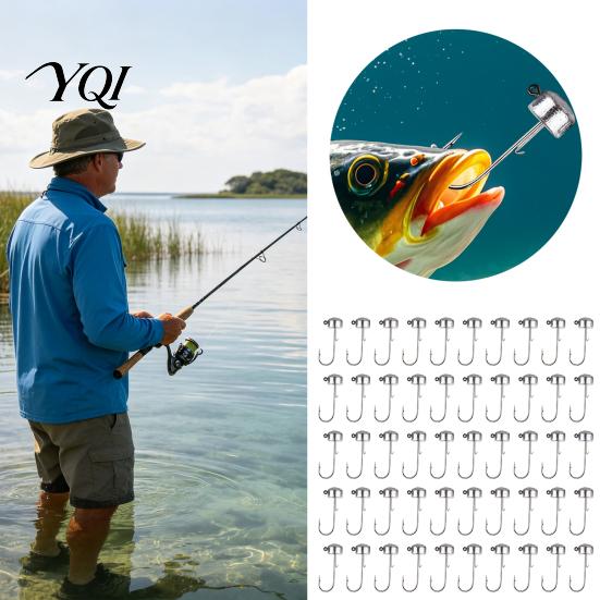 Professional Fishing Tools 50Pcs Metal Hooks Set, 3.5/5/7/10/14g Jig Head Hook, Heavy High Strength Duty Fish Hook with Barbs for Freshwater Saltwater