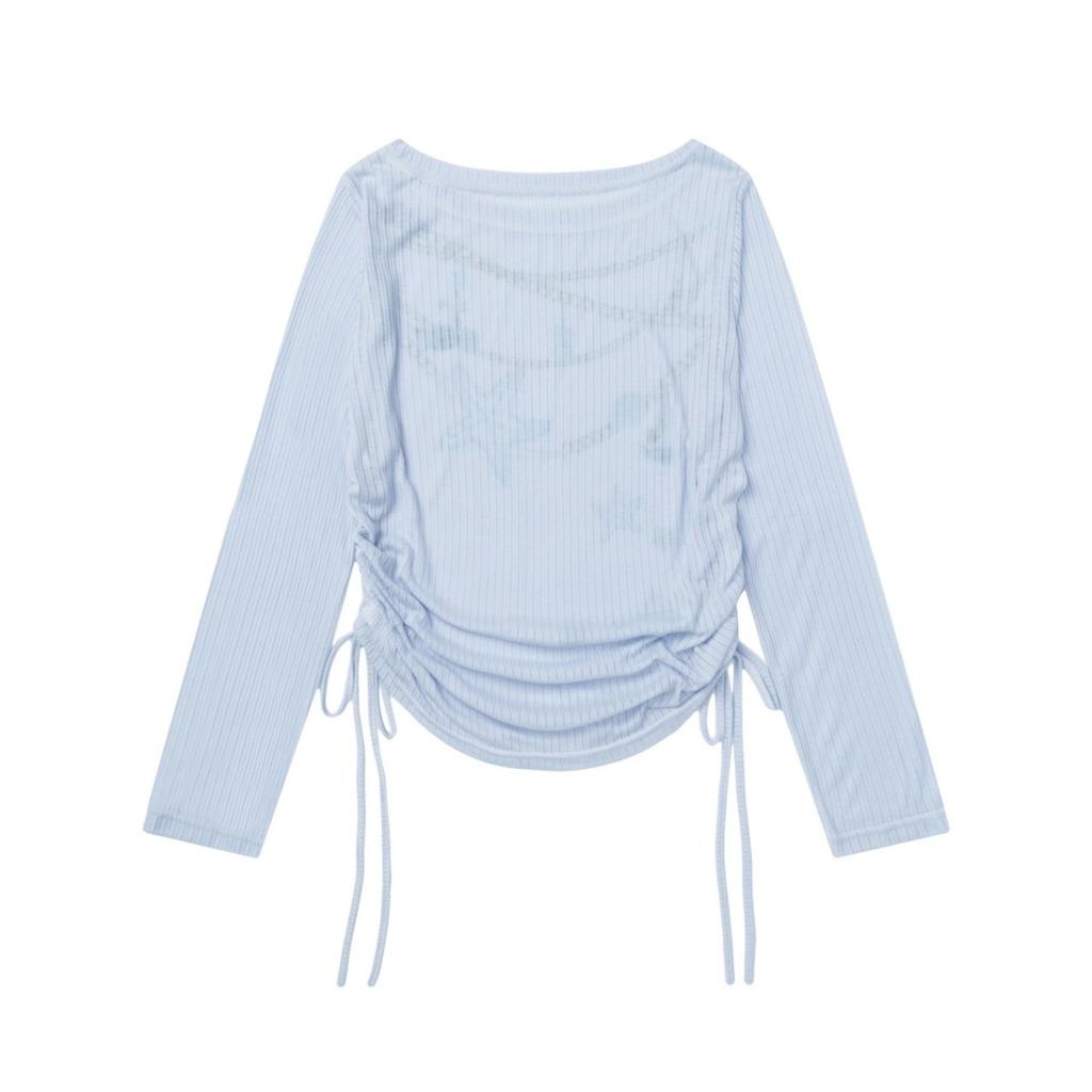 Y2k Women T Shirts Print Long Sleeve Tees Ropa Mujer Off Shoulder Drawstring Tunic Tshirt Sexy T-shirts