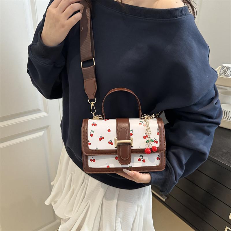 Simple Spliced Cherry Print Crossbody Bag With Inner Phone Pocket For Fashion Enthusiasts