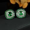Bright Green/Blue Cubic Zirconia Stud Earrings for Women Elegant Cushion Shaped Ear Stud Wedding Luxury Fashion Jewelry
