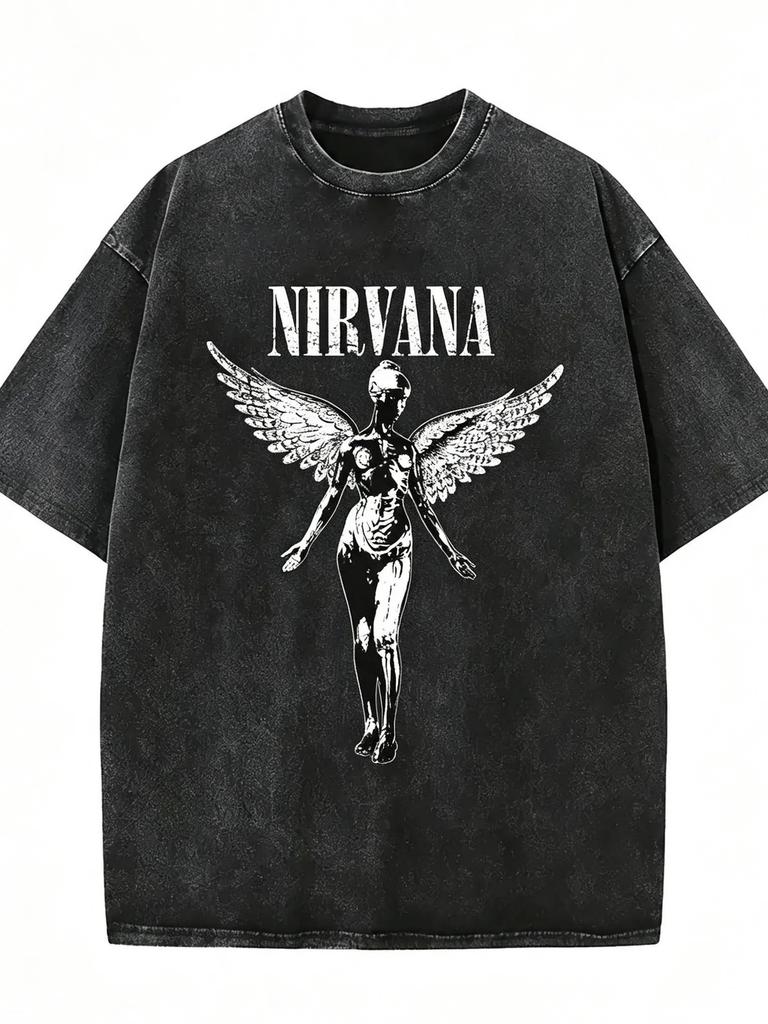 Винтажная стирка Nirvana Ангел 90-х Гранж Свободная Унисекс Футболка для Музыкального Фаната