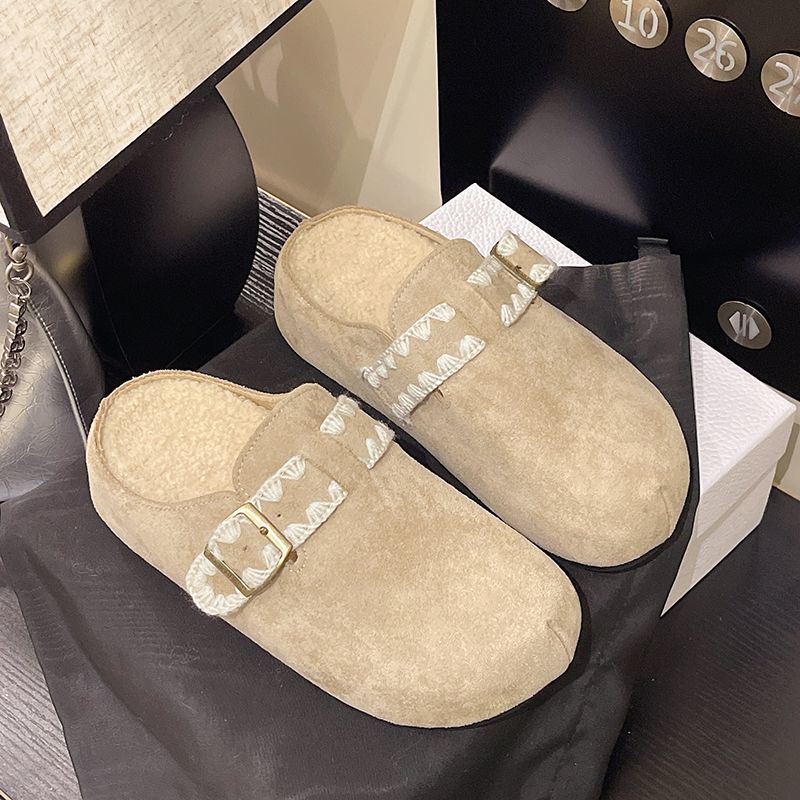 Биркенштоки, тапочки, маленькая мягкая сумка-башмак с ароматом, полутапочки не утомляют, универсальные для ног, круглая головка, кружево в корейском стиле