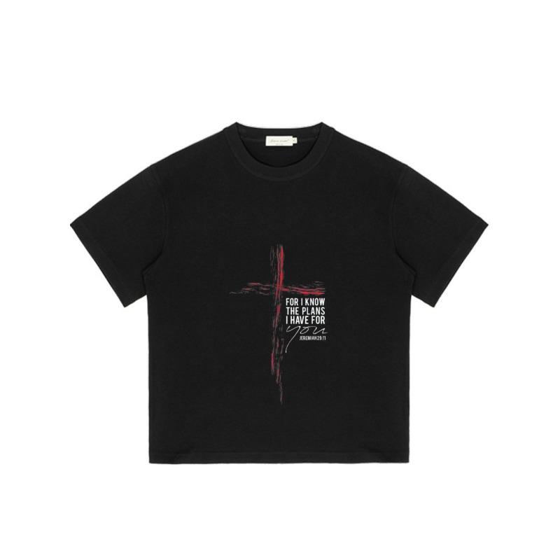 Черная футболка с религиозным крестом и библейским стихом «Ибо Я знаю намерения, какие имею о вас, говорит Господь, намерения во благо, а не на зло, чтобы дать вам будущность и надежду» Иеремия 29:11 для повседневной носки