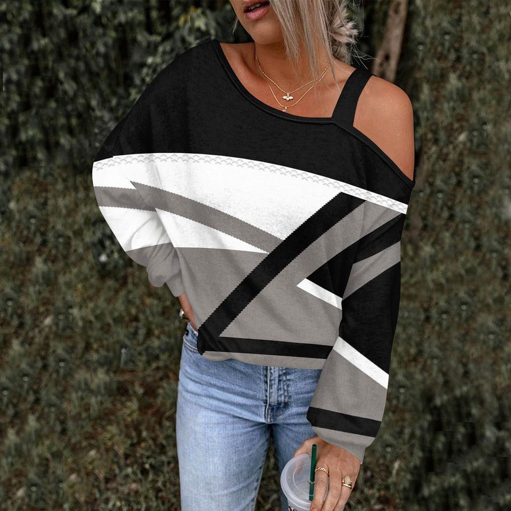 Women's Hollowed Out Fashionable Casual Floral Print Off Shoulder Hoodie Top