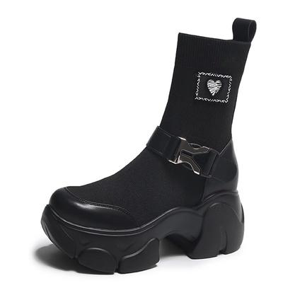 Модные 7 см вязаные высокие ботильоны на платформе женские осенние короткие носки с толстой подошвой нескользящие мотоциклетные ботинки на толстой подошве женские ботинки