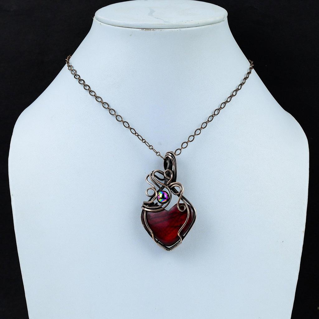 Красный огненный лабрадорит кулон медная проволока обернутый кулон медный драгоценный камень ювелирные изделия дизайнерский кулон проволочная обертка ручной работы ювелирные изделия подарки для мамы