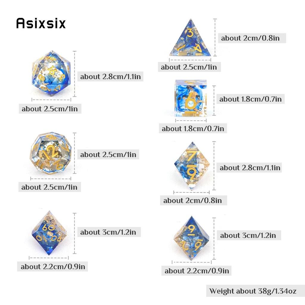 7 Pcs Blue Golden Number Sharp Edge Resin Dice Polyhedral Dice Suitable for Role-Playing RPG Board Game
