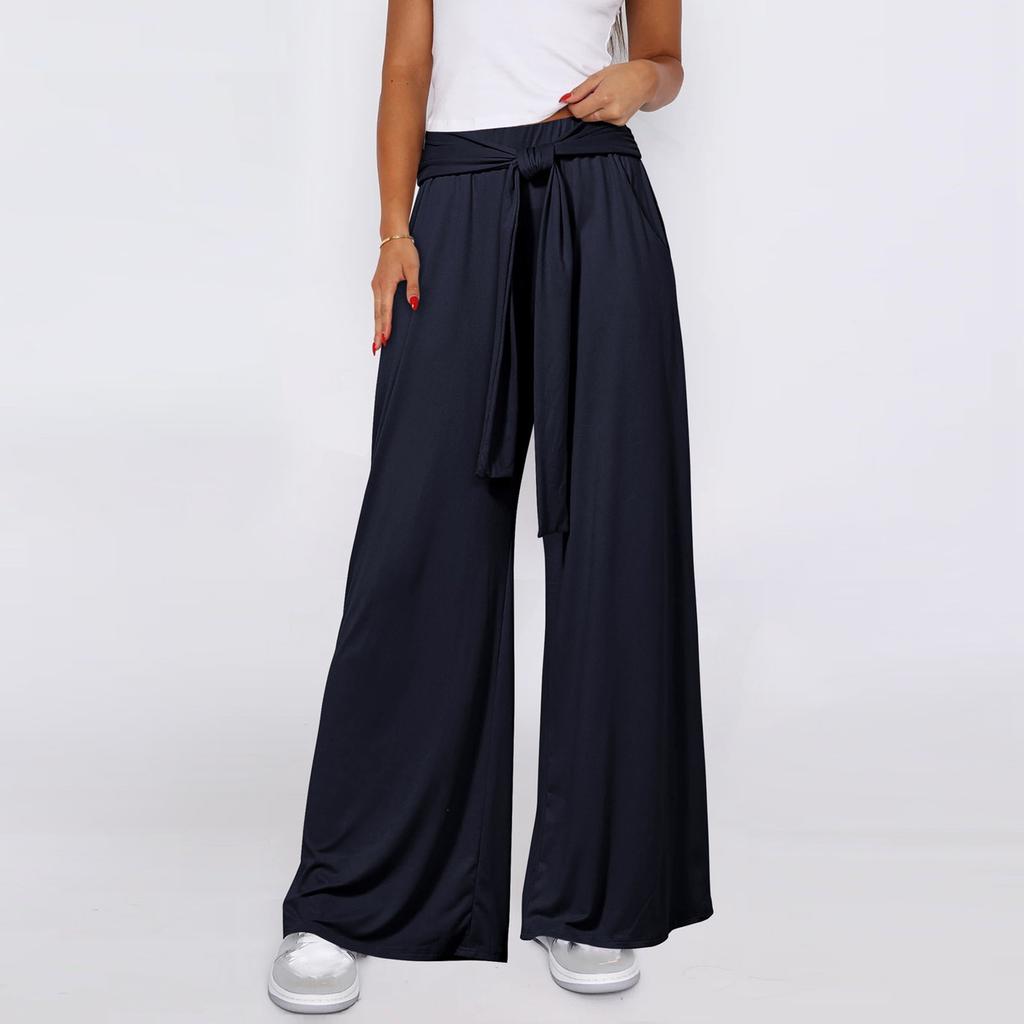Women's Lace-Up Wide-Leg Pants Casual Pants Solid Color Trousers With Pockets