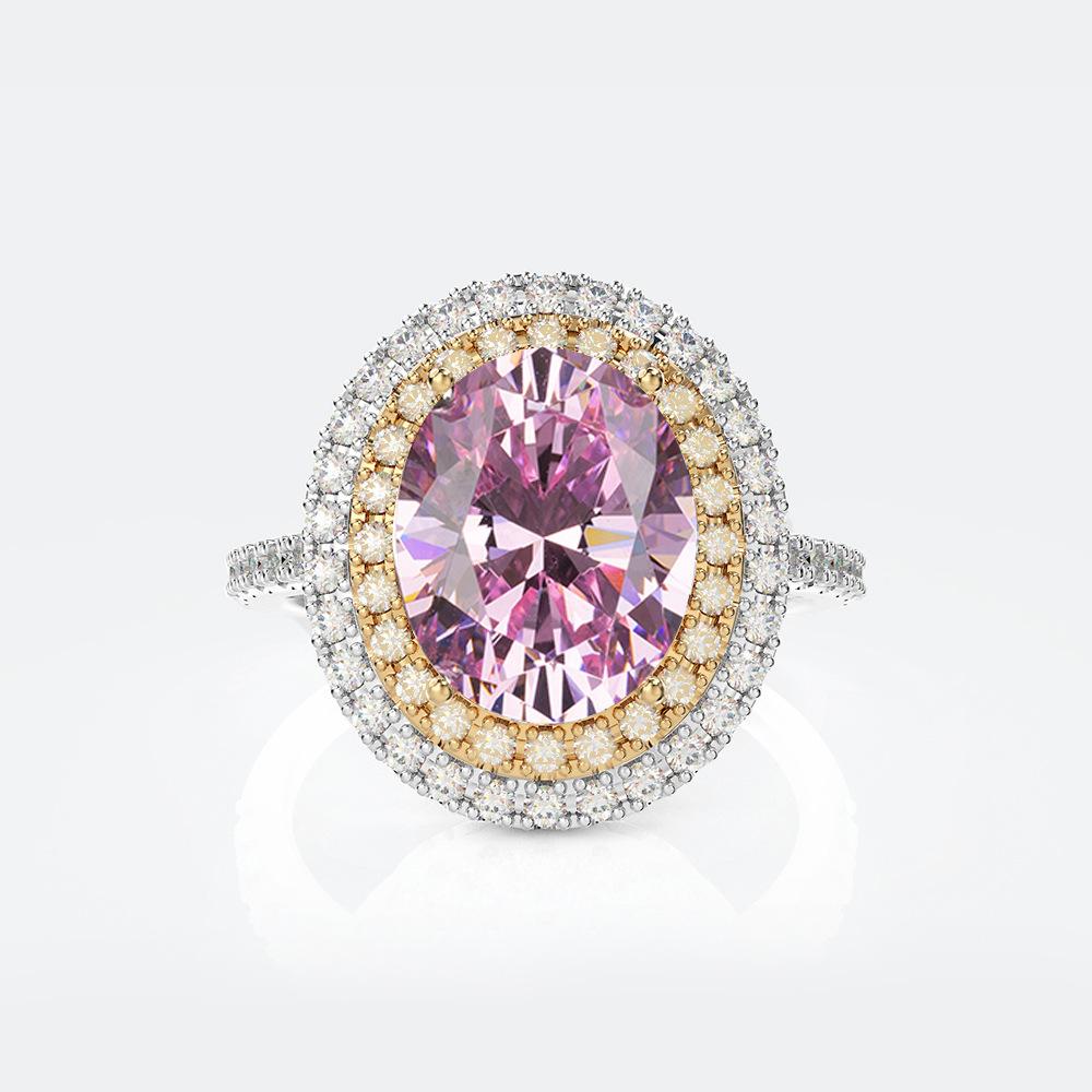 Tancise S925 Silver Oval Pigeon Egg Diamond Retro Luxury Imitation Brick Double-layer Zircon Micro Set Ring