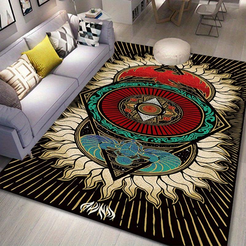 Ковер Aztec Sun для бохо гостиной - Яркий tribal-дизайн, Ковер большого размера, Этнический декор для дома Ковер с противоскользящей основой