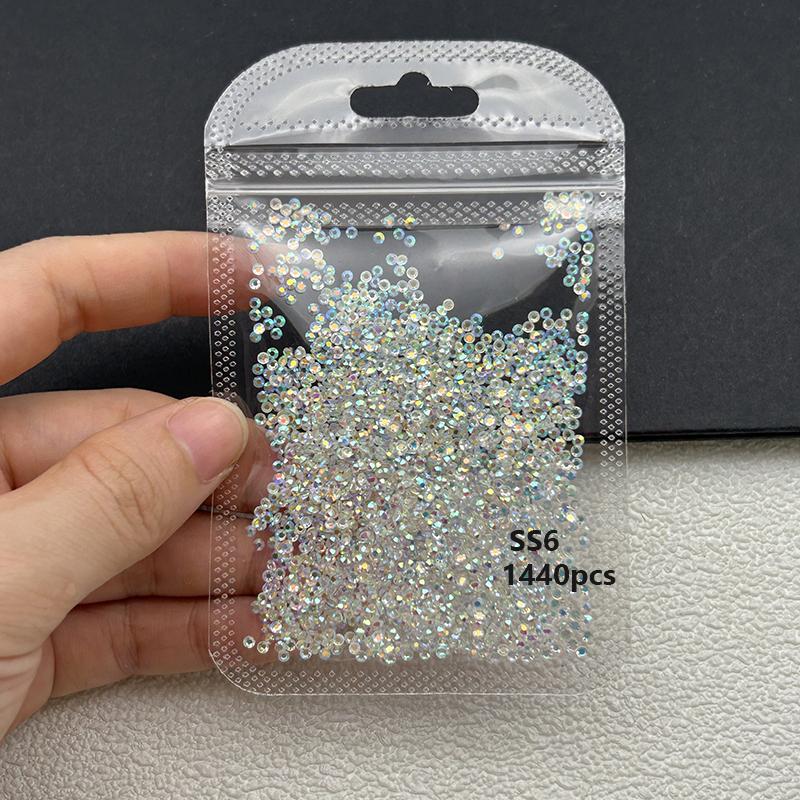 1440Pcs/bag AB/Clear Round Mini Nail Diamond SS3-SS20(1.3-4mm) FlatBack Non-Hotfix Nail Crystal Crystal Clear AB Manicure Glass